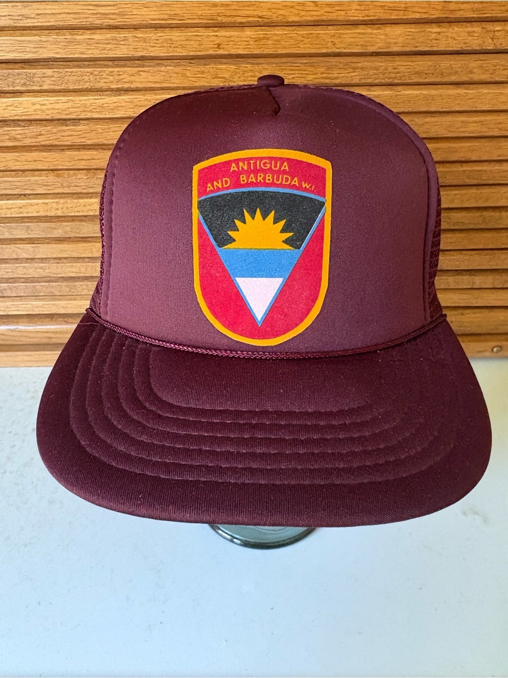 Vintage Antigua Barbuda Hat Cap Snap Back Maroon Mesh Trucker West Indies Mens